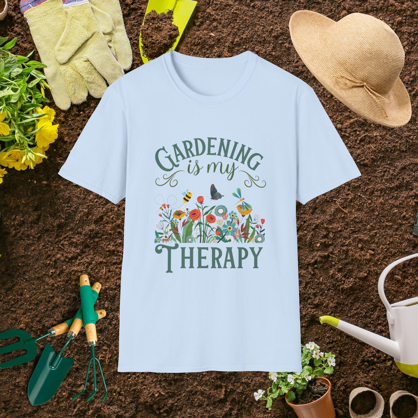 Gardening Therapy T-Shirt | Unisex Softstyle Tee for Garden Lovers