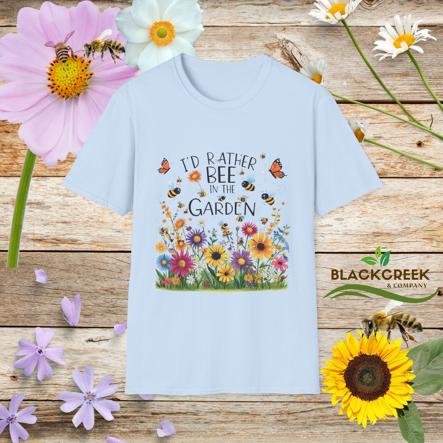 Garden Lover's Unisex T-Shirt, Nature Gift, Bee in the Garden Tee, Floral Shirt, Spring Fashion, Eco-Friendly Apparel