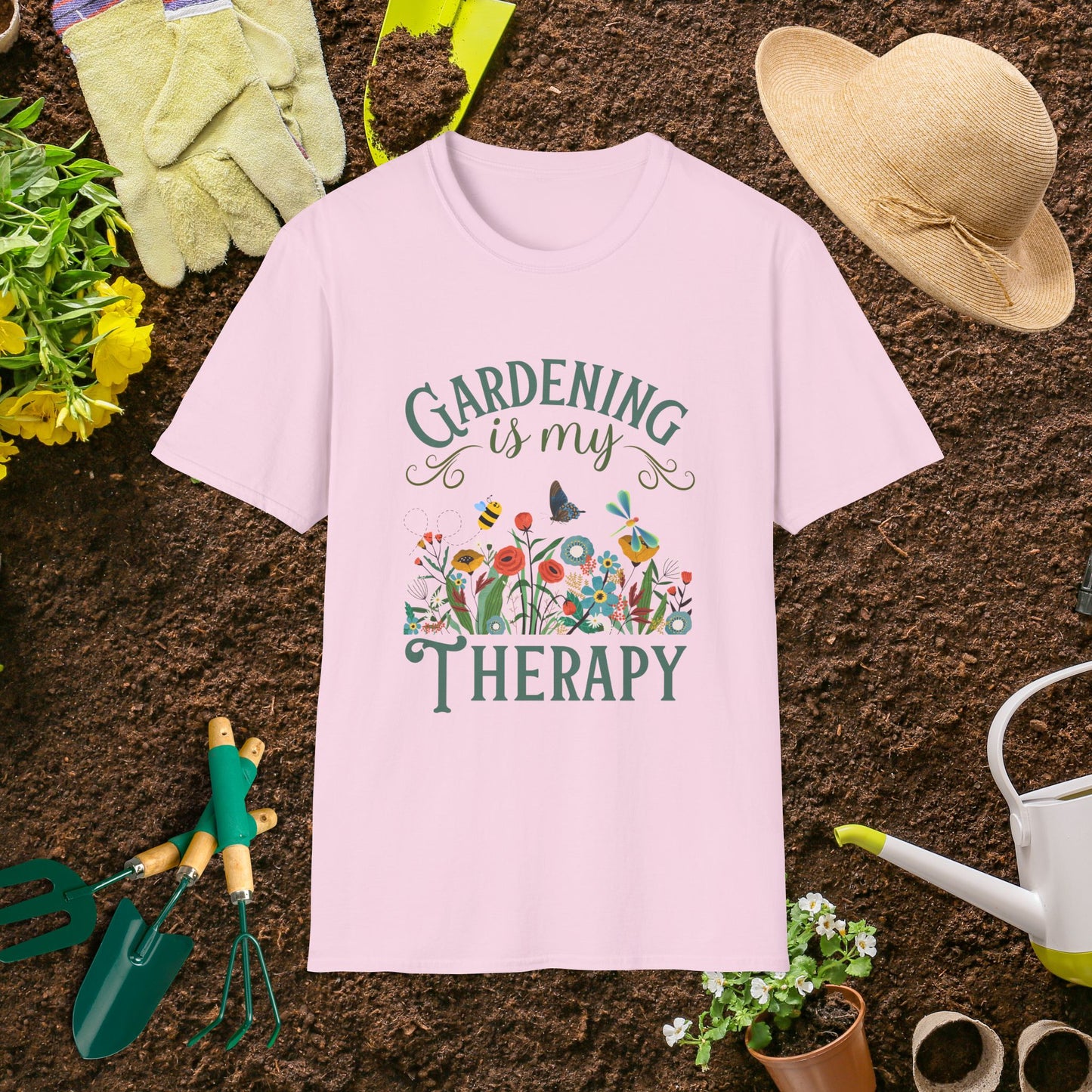 Gardening Therapy T-Shirt | Unisex Softstyle Tee for Garden Lovers