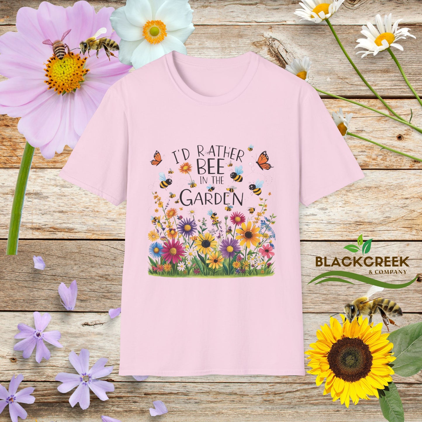 Garden Lover's Unisex T-Shirt, Nature Gift, Bee in the Garden Tee, Floral Shirt, Spring Fashion, Eco-Friendly Apparel