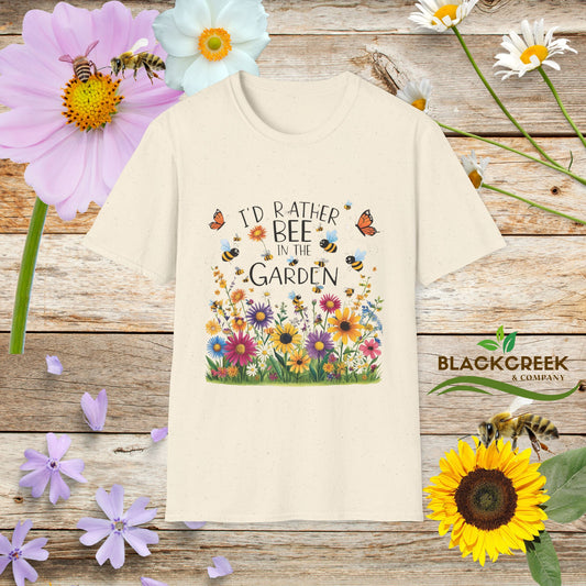 Garden Lover's Unisex T-Shirt, Nature Gift, Bee in the Garden Tee, Floral Shirt, Spring Fashion, Eco-Friendly Apparel