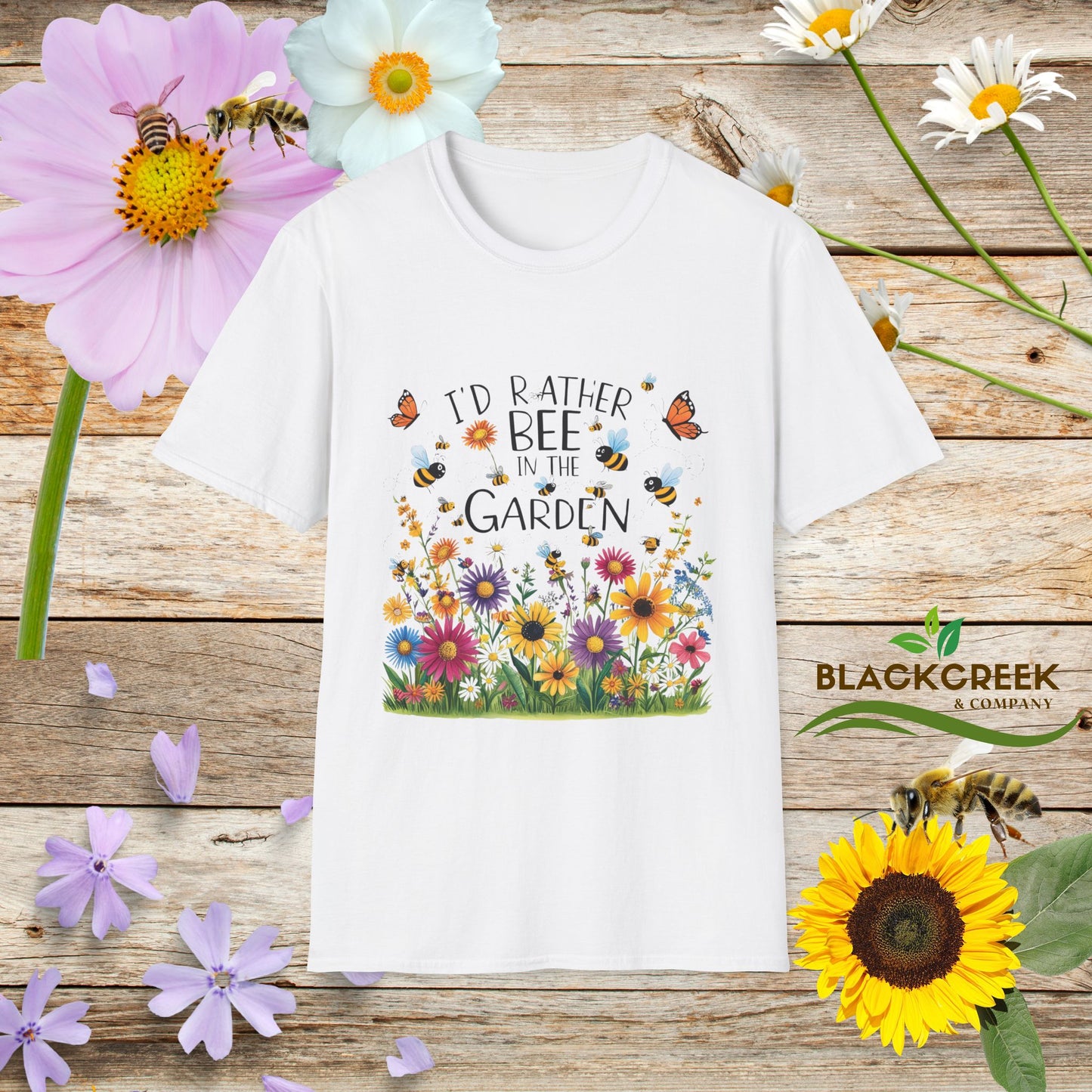 Garden Lover's Unisex T-Shirt, Nature Gift, Bee in the Garden Tee, Floral Shirt, Spring Fashion, Eco-Friendly Apparel